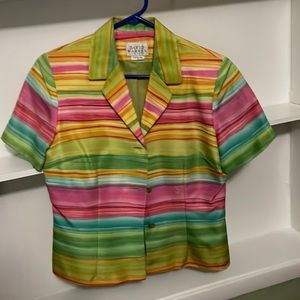 David Warren Silk Short sleeve Button Front lined jacket, open collar, button fr